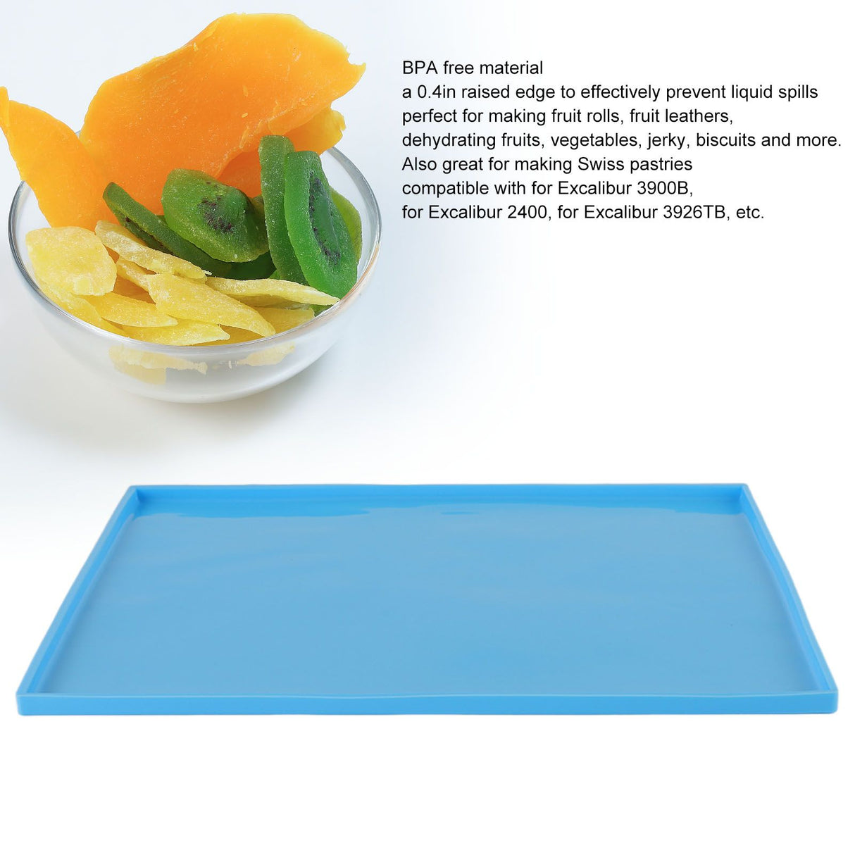 4Pcs Silicone Dehydrator Mats Food Grade High Temperature Resistance Prevent Sticking Fruit Dehydrator Trays with Edge Blue