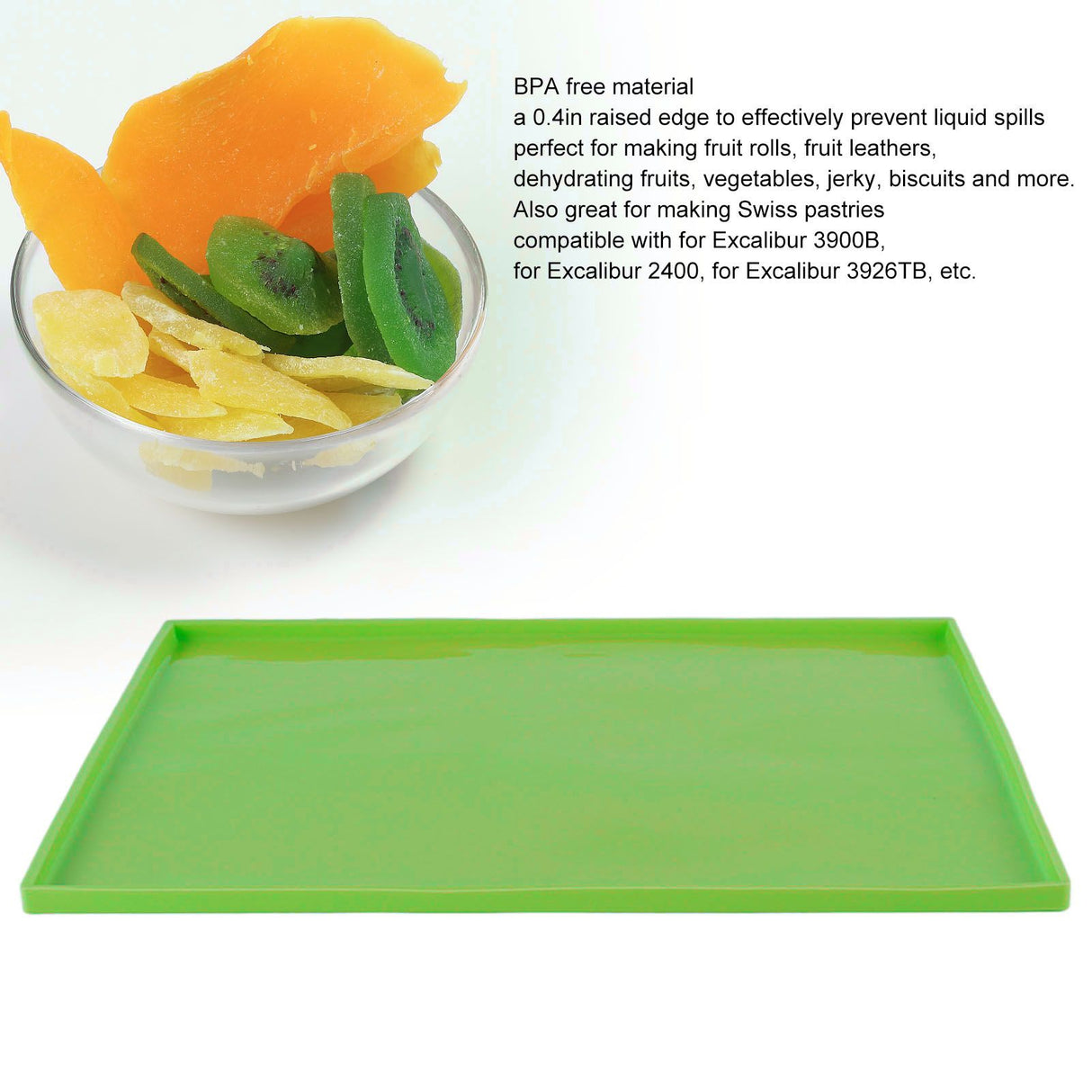 4Pcs Silicone Dehydrator Mats Food Grade High Temperature Resistance Prevent Sticking Fruit Dehydrator Trays with Edge Green