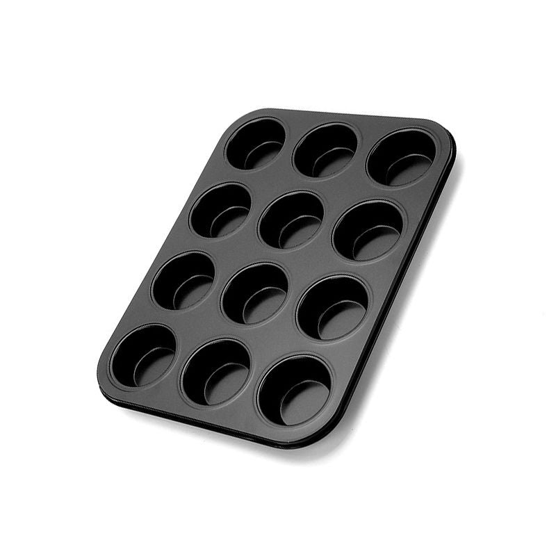 Carbon Steel Cupcake Pan Non Stick Baking Pan Black Quick Release Muffin Tins Tray for Home Kitchen 12 Cups