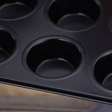 Carbon Steel Cupcake Pan Non Stick Baking Pan Black Quick Release Muffin Tins Tray for Home Kitchen 12 Cups