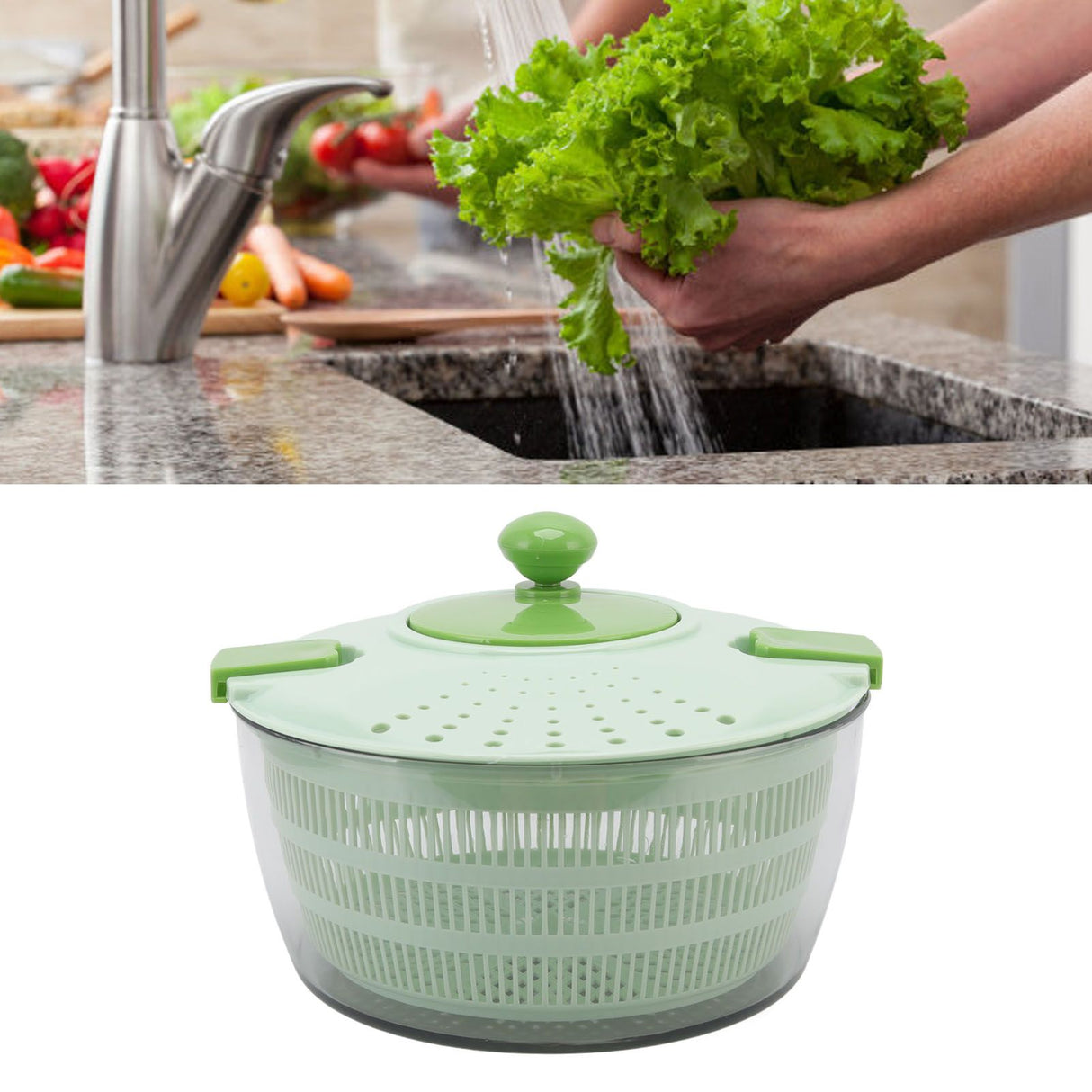 4L Vegetable Dryer PP Salad Spinner Multifunction Salad Drainer Bowl for Home Kitchen Green