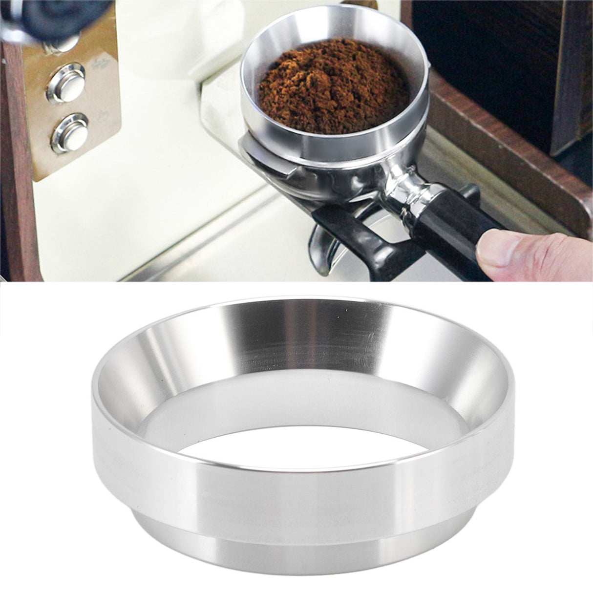 58mm Coffee Dosing Funnel Italian Magnetic Aluminium Alloy Coffee Powder Dosing Ring for Cafe Business Home Silver