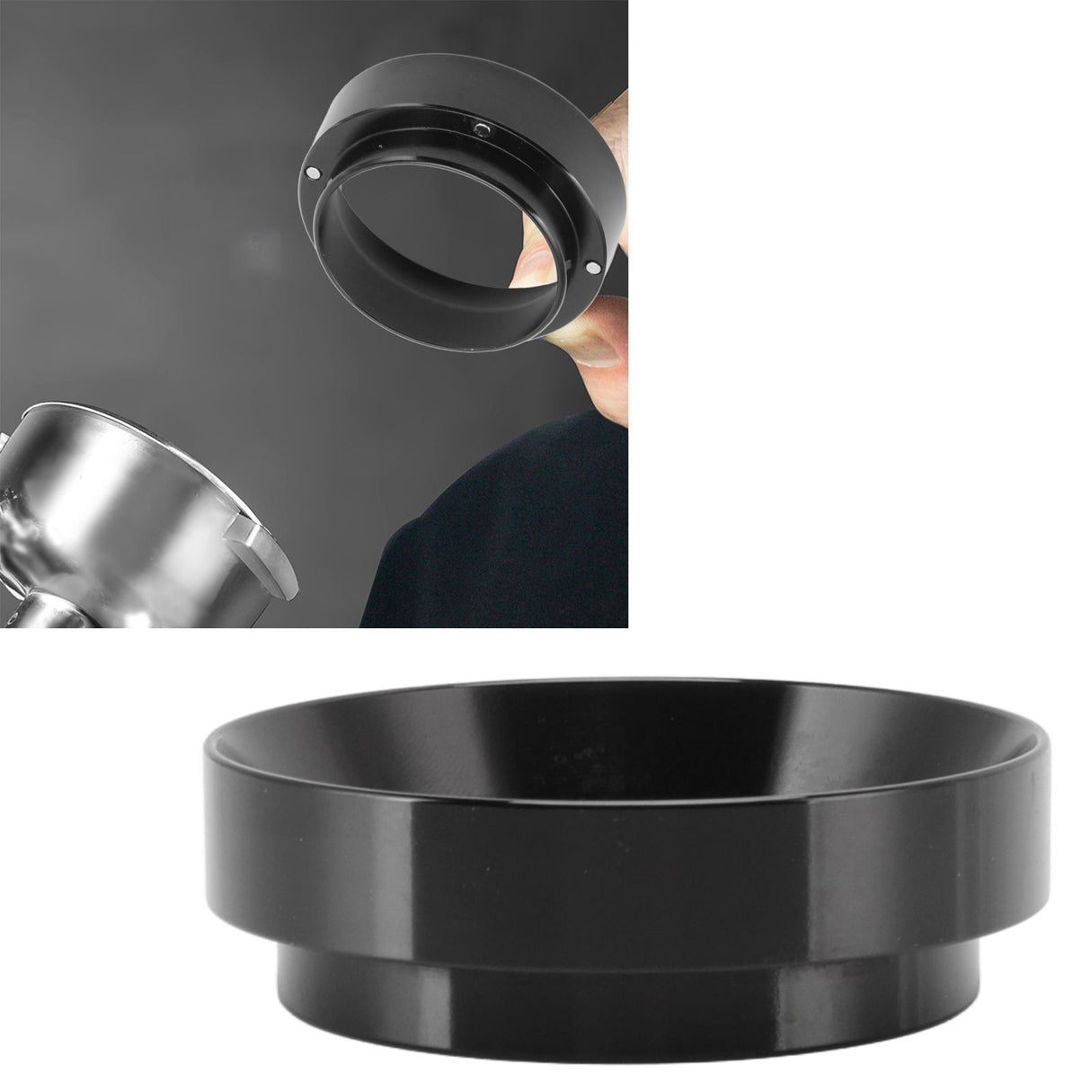 58mm Coffee Dosing Funnel Italian Magnetic Aluminium Alloy Coffee Powder Dosing Ring for Cafe Business Home Black