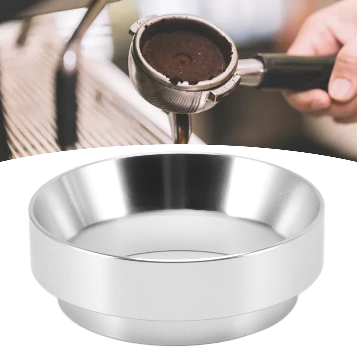 53mm Coffee Dosing Funnel Aluminum Alloy Magnetic Coffee Powder Dosing Ring Anti Flying Powder Receiving Ring Silver
