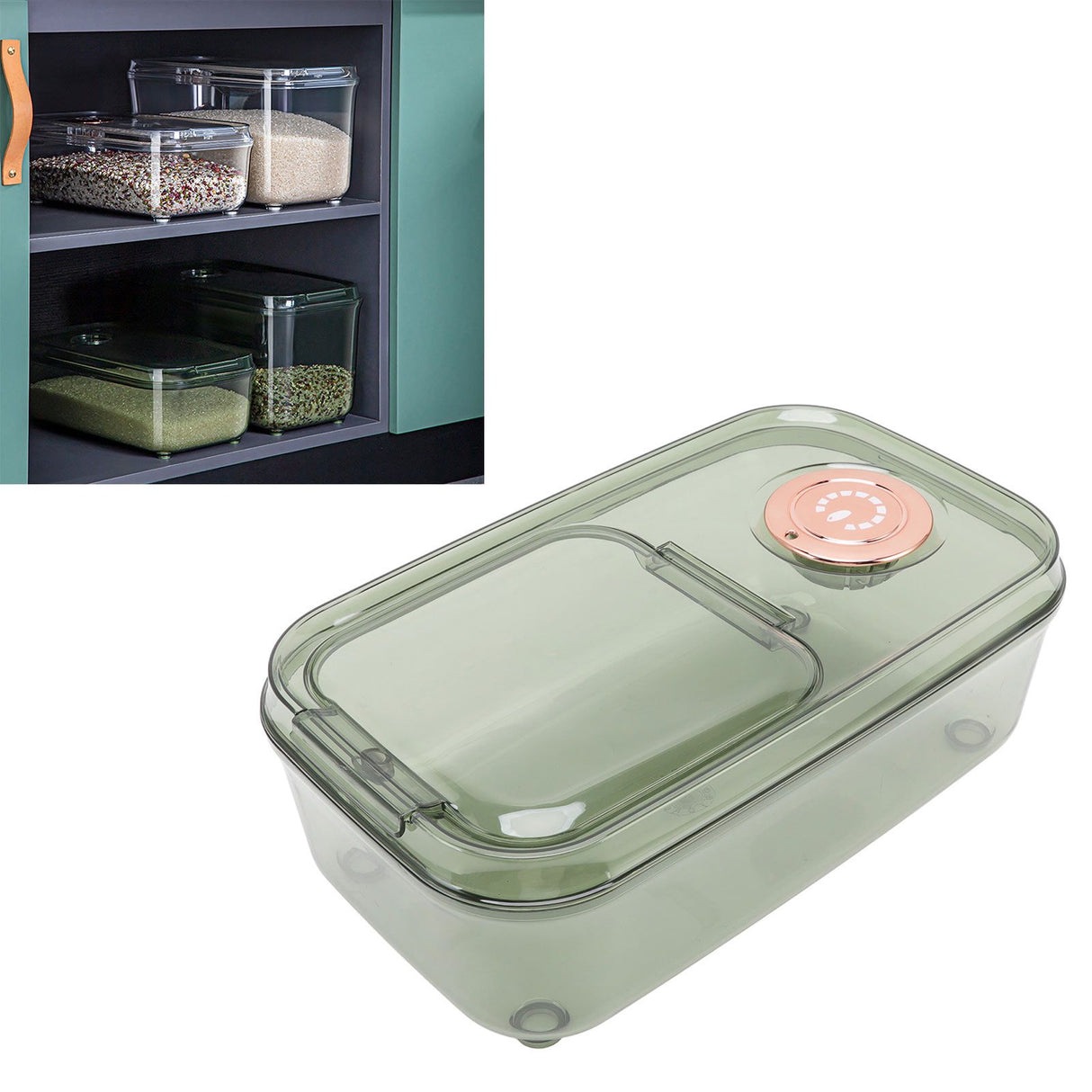 Transparent Rice Grain Storage Container Insect Proof Food Bucket Container with Flip Lid Measuring Cup 10KG Transparent Green