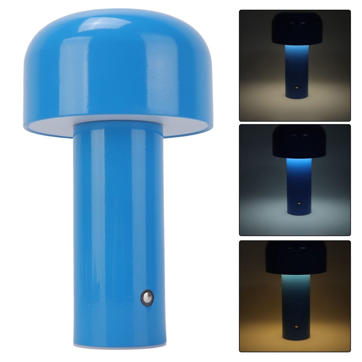 Mushroom Table Lamp 3 Color Dimming USB Charging Desk Lamp Touch Sensitive Mushroom Lamp for Restaurant Camping Blue