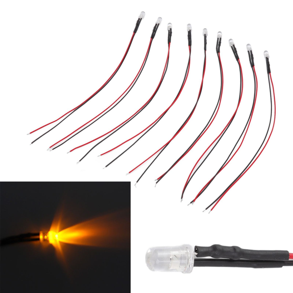 10pcs Lights Emitting Diodes 5mm Prewired Electronic LED Light Diodes for Decoration 5‑12V Yellow Light