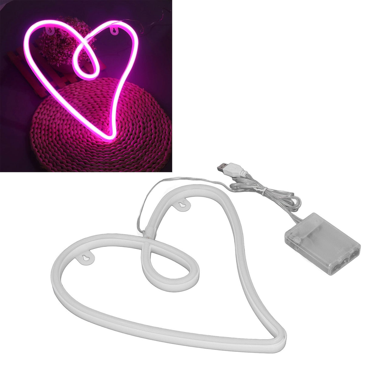 Heart Neon Light Dual Power Supply Retro IP45 Waterproof LED Neon Lamp for Living Room Valentine's Day Party Bar Decor Pink Light