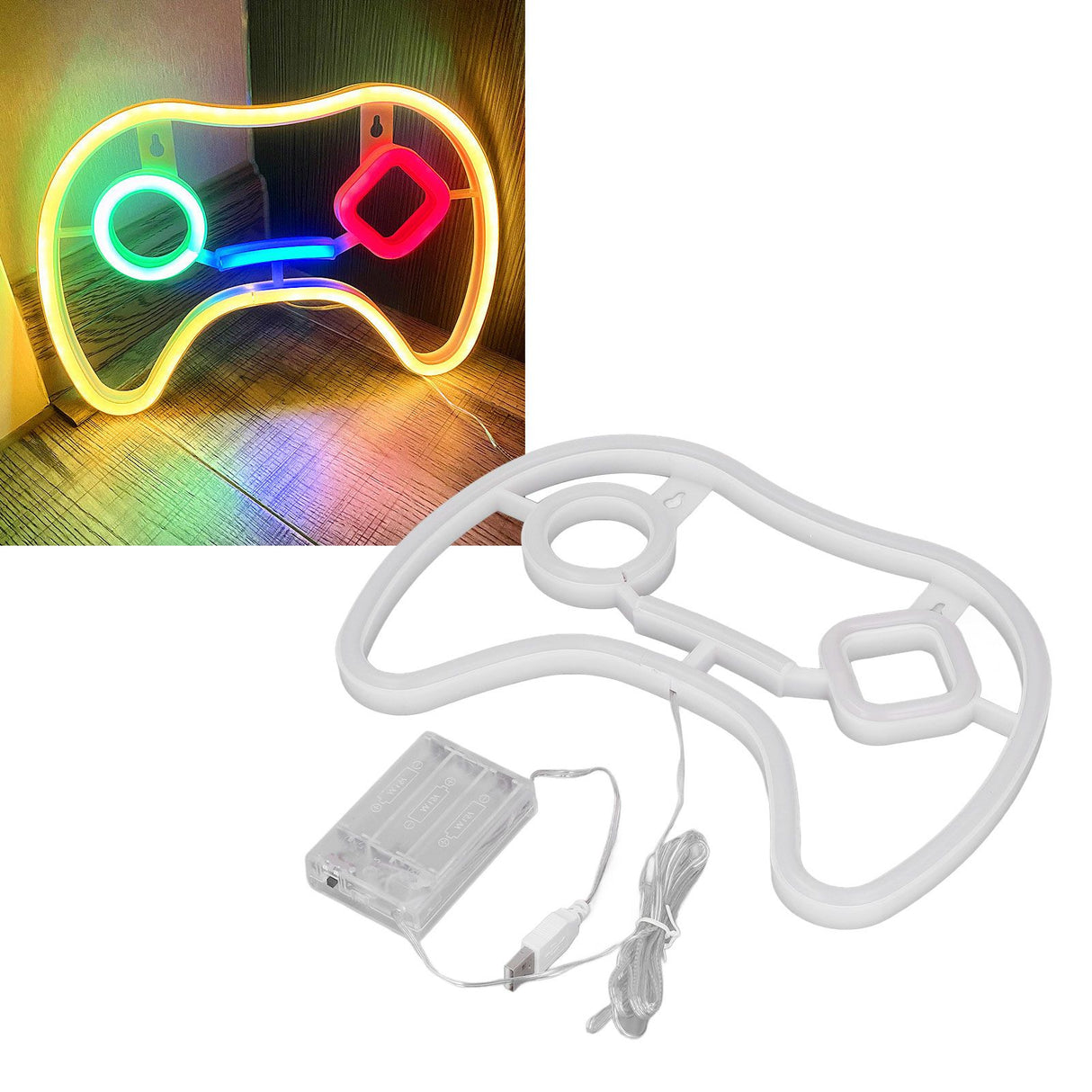 LED Neon Sign Game Controller Shaped 11inx7.5in LED Safe PVC ABS Battery USB Powered Gamepad Neon Sign for Bedroom Party
