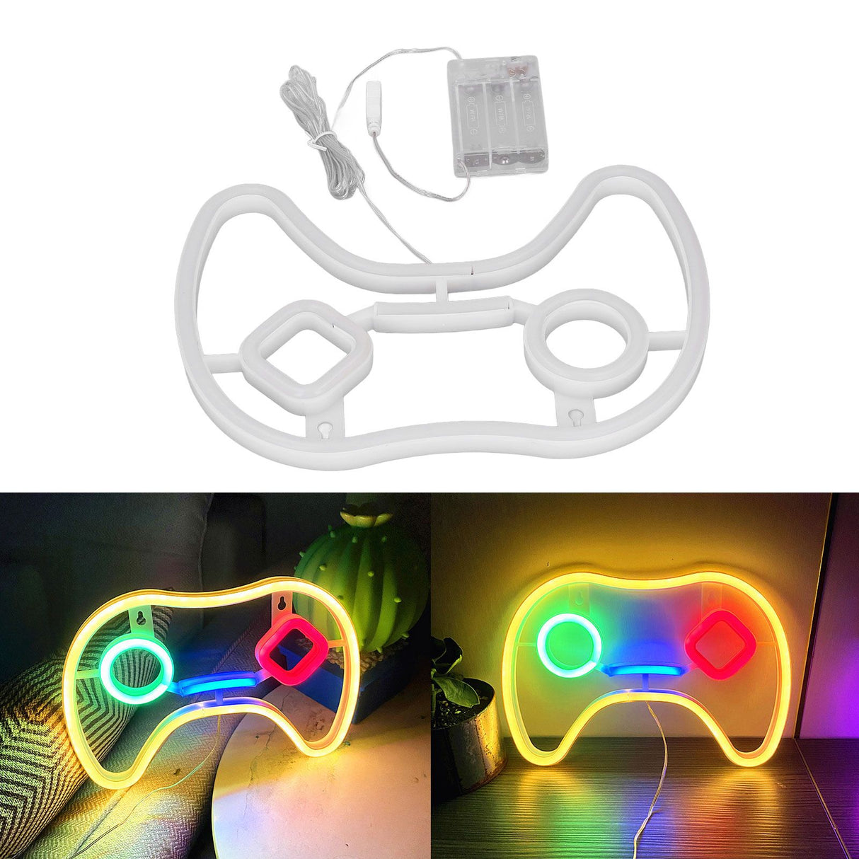 LED Neon Sign Game Controller Shaped 11inx7.5in LED Safe PVC ABS Battery USB Powered Gamepad Neon Sign for Bedroom Party