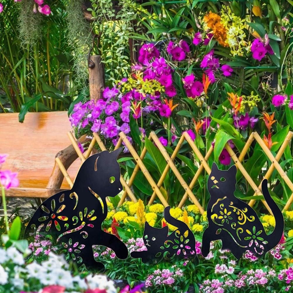 3PCS Metal Cat Decorative Garden Stakes Cat Silhouette Garden Decoration for Outdoor Lawn Ornaments Yard Sign