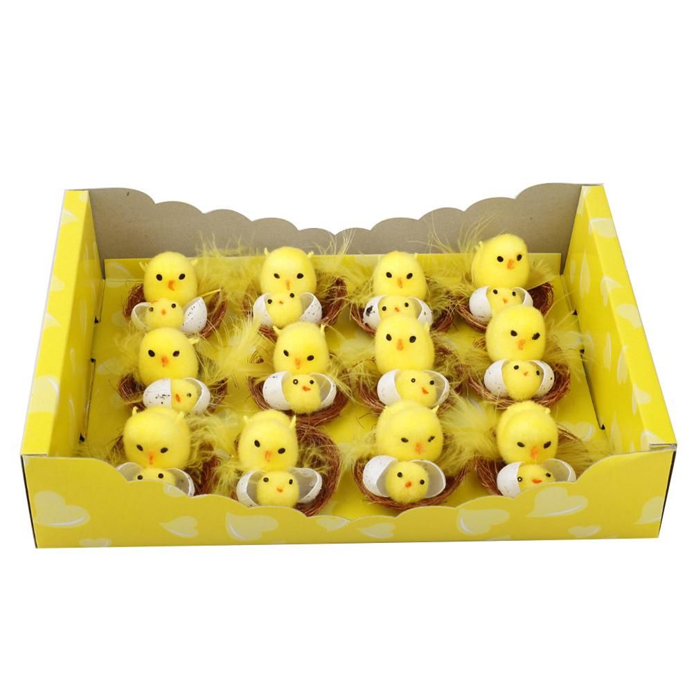12PCS Mini Easter Chicks Yellow Easter Decoration Toy Simulation Mini Chicks Spring Home Garden Decor Party Favors and Gifts for Kids
