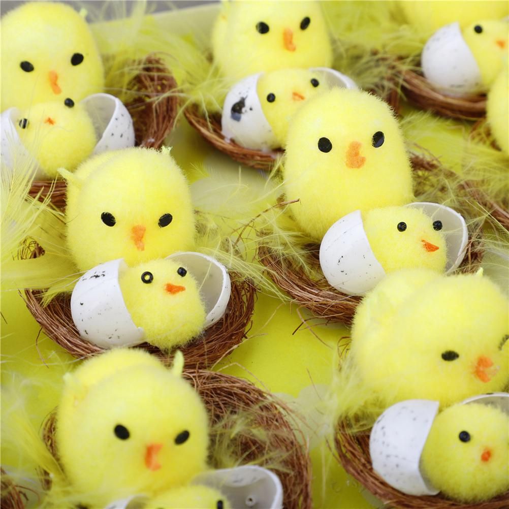 12PCS Mini Easter Chicks Yellow Easter Decoration Toy Simulation Mini Chicks Spring Home Garden Decor Party Favors and Gifts for Kids