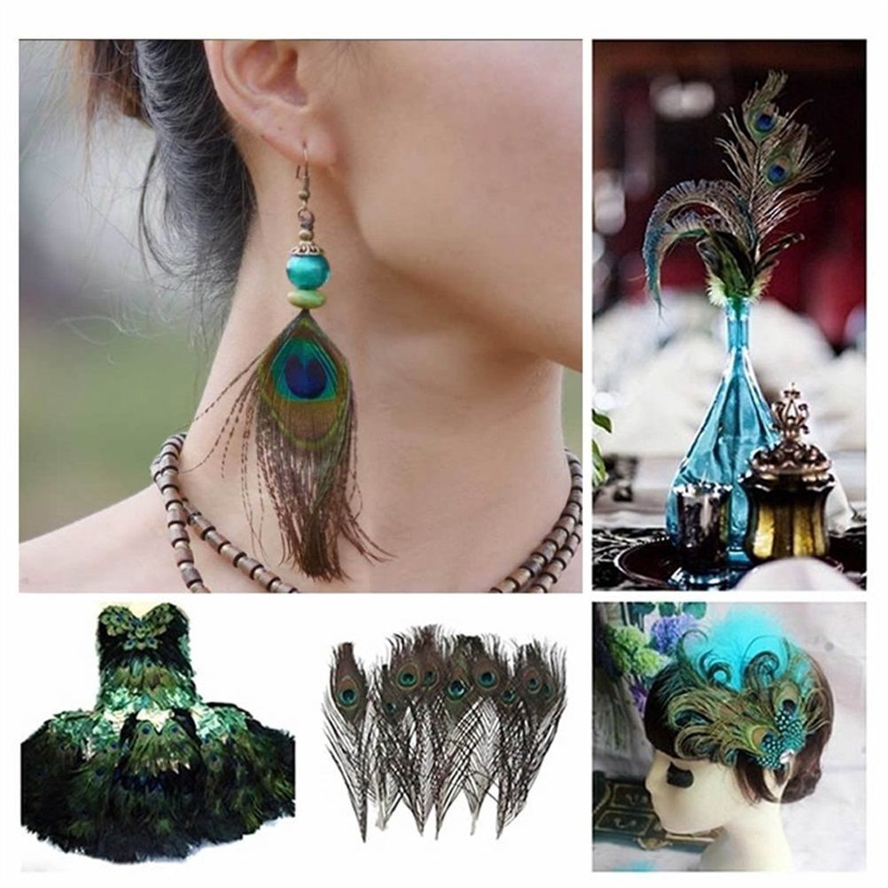 10PCS Natural Peacock Feather for House DIY Craft Holiday Wedding Decorations