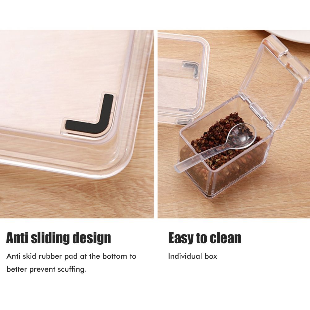 Spice Jars Transparent Spice Containers Kitchen Spice Jar with 4 Serving Spoons Spice Bottle Seasoning Box Set