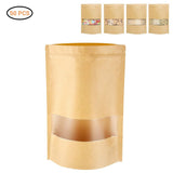 50Pcs Stand Up Pouch Bags Kraft Pouches with Tear Notch and Matte Window Resealable Zip Lock Food Storage Bags