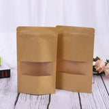 50Pcs Stand Up Pouch Bags Kraft Pouches with Tear Notch and Matte Window Resealable Zip Lock Food Storage Bags