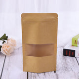 50Pcs Stand Up Pouch Bags Kraft Pouches with Tear Notch and Matte Window Resealable Zip Lock Food Storage Bags