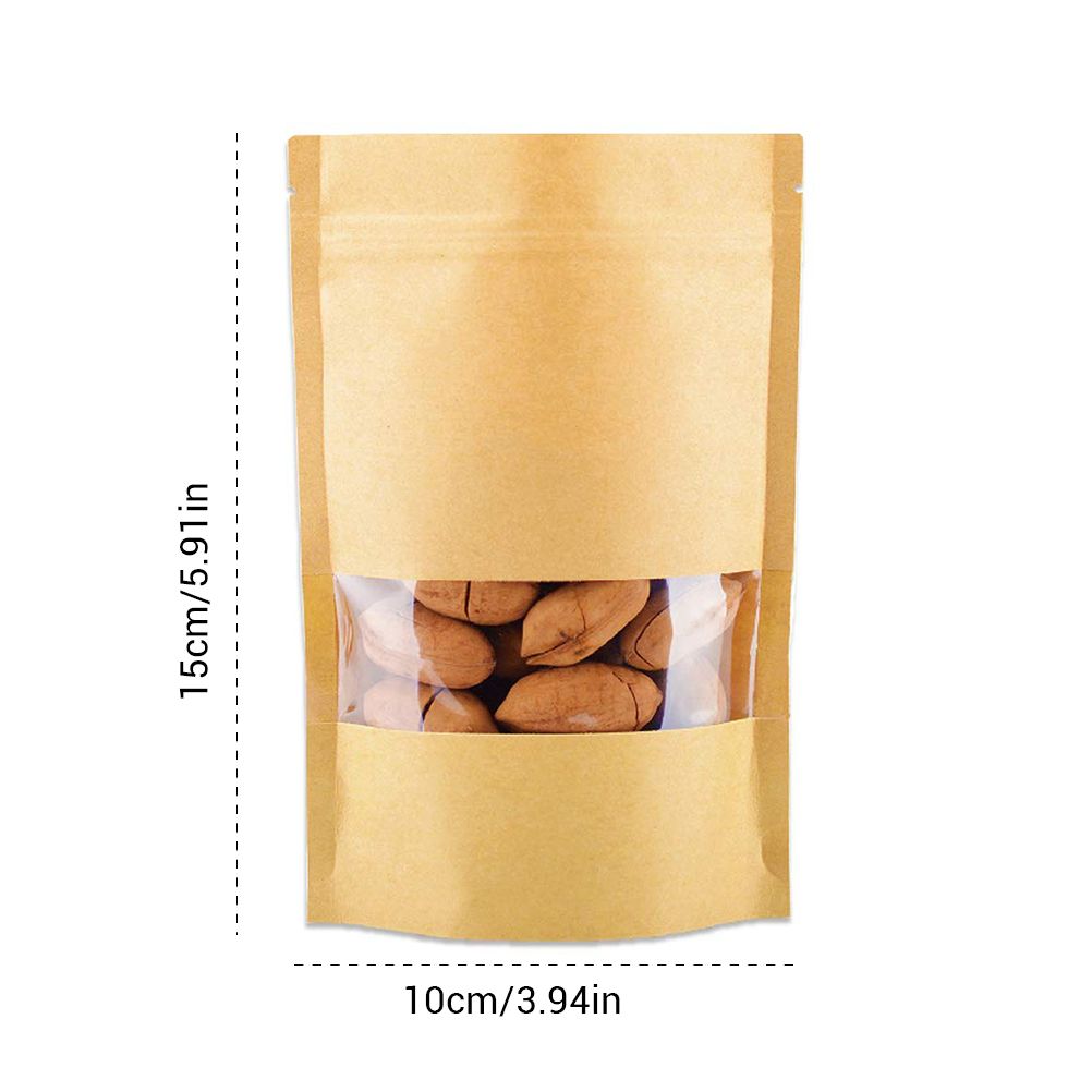 50Pcs Stand Up Pouch Bags Kraft Pouches with Tear Notch and Matte Window Resealable Zip Lock Food Storage Bags