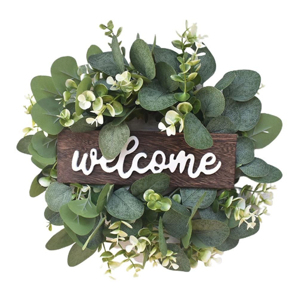 Artificial Wreath Leaves Branch Garland Welcome Sign Door Wreath Welcome Door Sign Wall Wreath for Living Room Wall Decoration