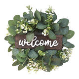 Artificial Wreath Leaves Branch Garland Welcome Sign Door Wreath Welcome Door Sign Wall Wreath for Living Room Wall Decoration