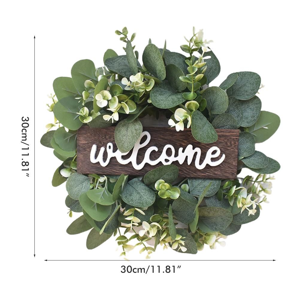 Artificial Wreath Leaves Branch Garland Welcome Sign Door Wreath Welcome Door Sign Wall Wreath for Living Room Wall Decoration