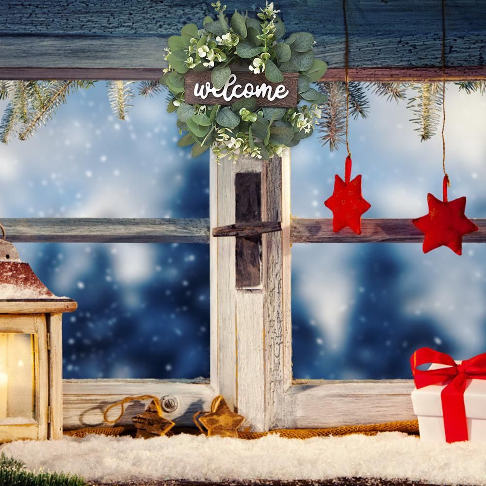 Artificial Wreath Leaves Branch Garland Welcome Sign Door Wreath Welcome Door Sign Wall Wreath for Living Room Wall Decoration