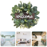 Artificial Wreath Leaves Branch Garland Welcome Sign Door Wreath Welcome Door Sign Wall Wreath for Living Room Wall Decoration - Close-Up Angle