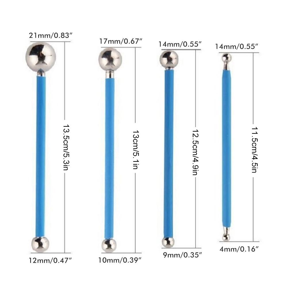 4PCS DIY Stainless Steel Polymer Clay Tools Sculpture Tool Toy Molding Balls Sticks Non Slip Durable Carving Pen