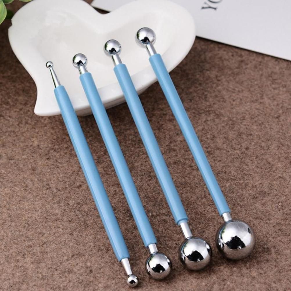 4PCS DIY Stainless Steel Polymer Clay Tools Sculpture Tool Toy Molding Balls Sticks Non Slip Durable Carving Pen