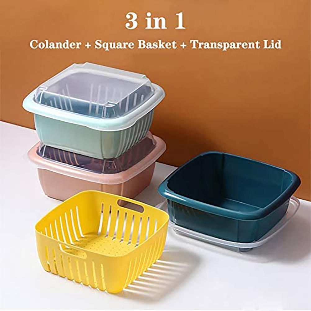 Kitchen Colander with Lid Household Double Layer Basket Multifunction Storage Containers for Fruits Vegetable