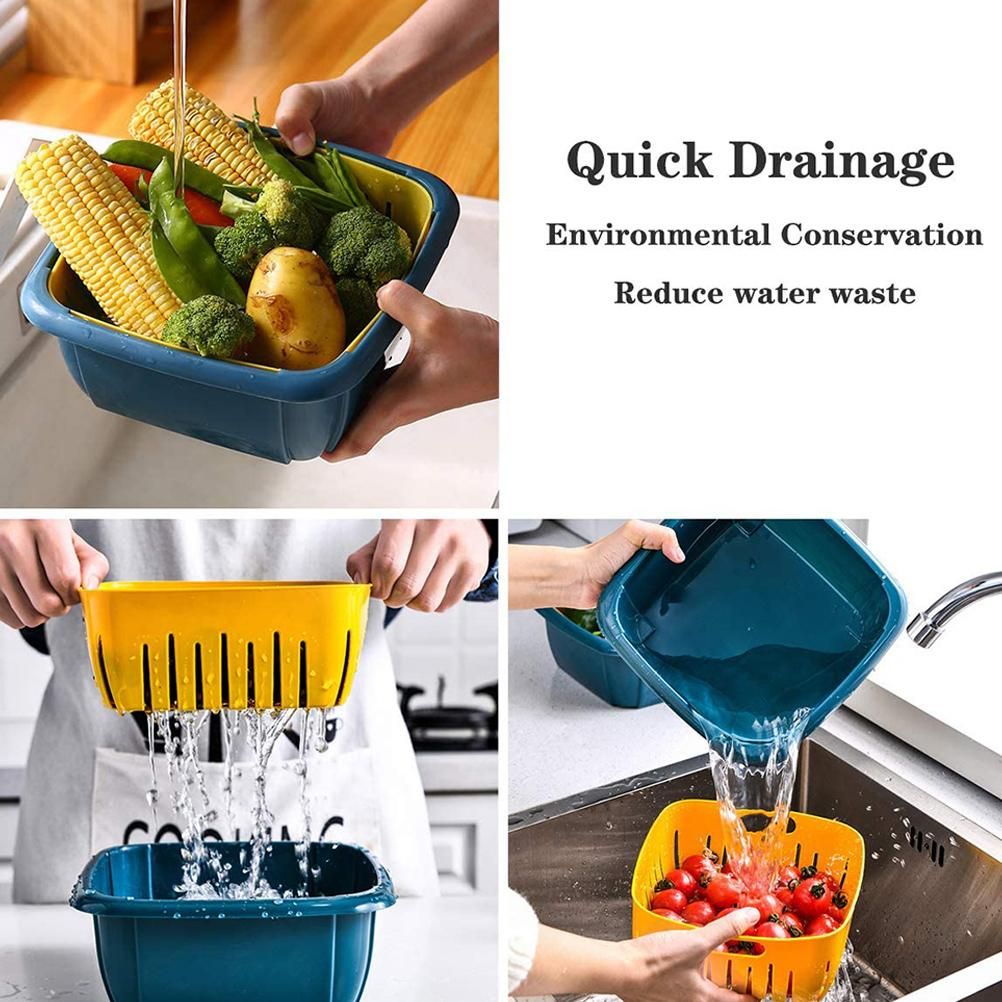 Kitchen Colander with Lid Household Double Layer Basket Multifunction Storage Containers for Fruits Vegetable