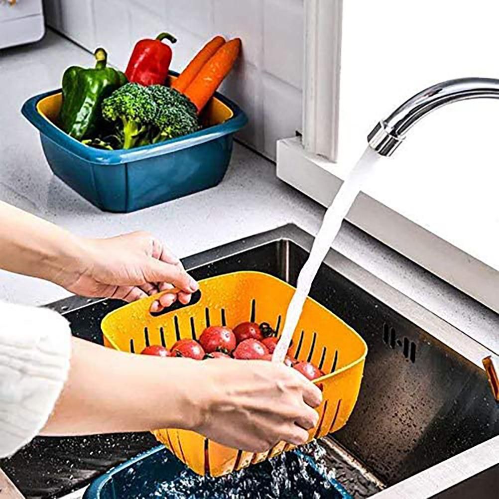 Kitchen Colander with Lid Household Double Layer Basket Multifunction Storage Containers for Fruits Vegetable