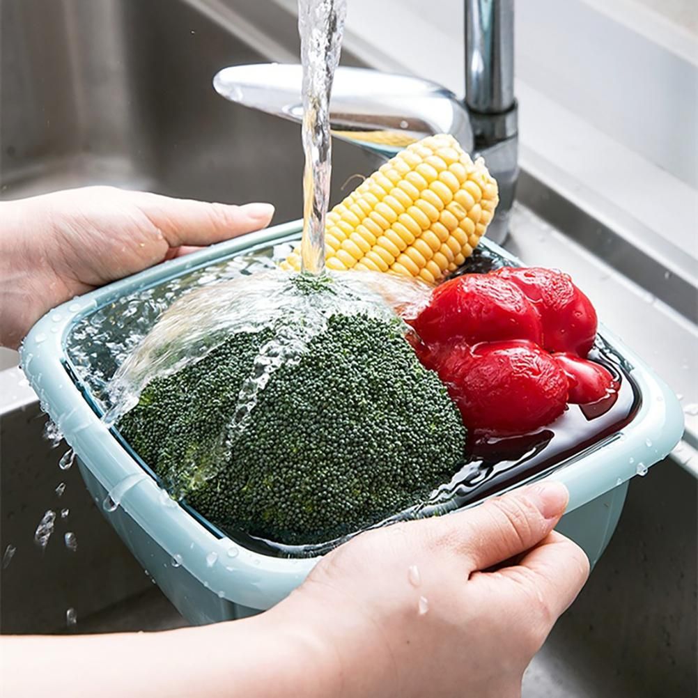 Kitchen Colander with Lid Household Double Layer Basket Multifunction Storage Containers for Fruits Vegetable