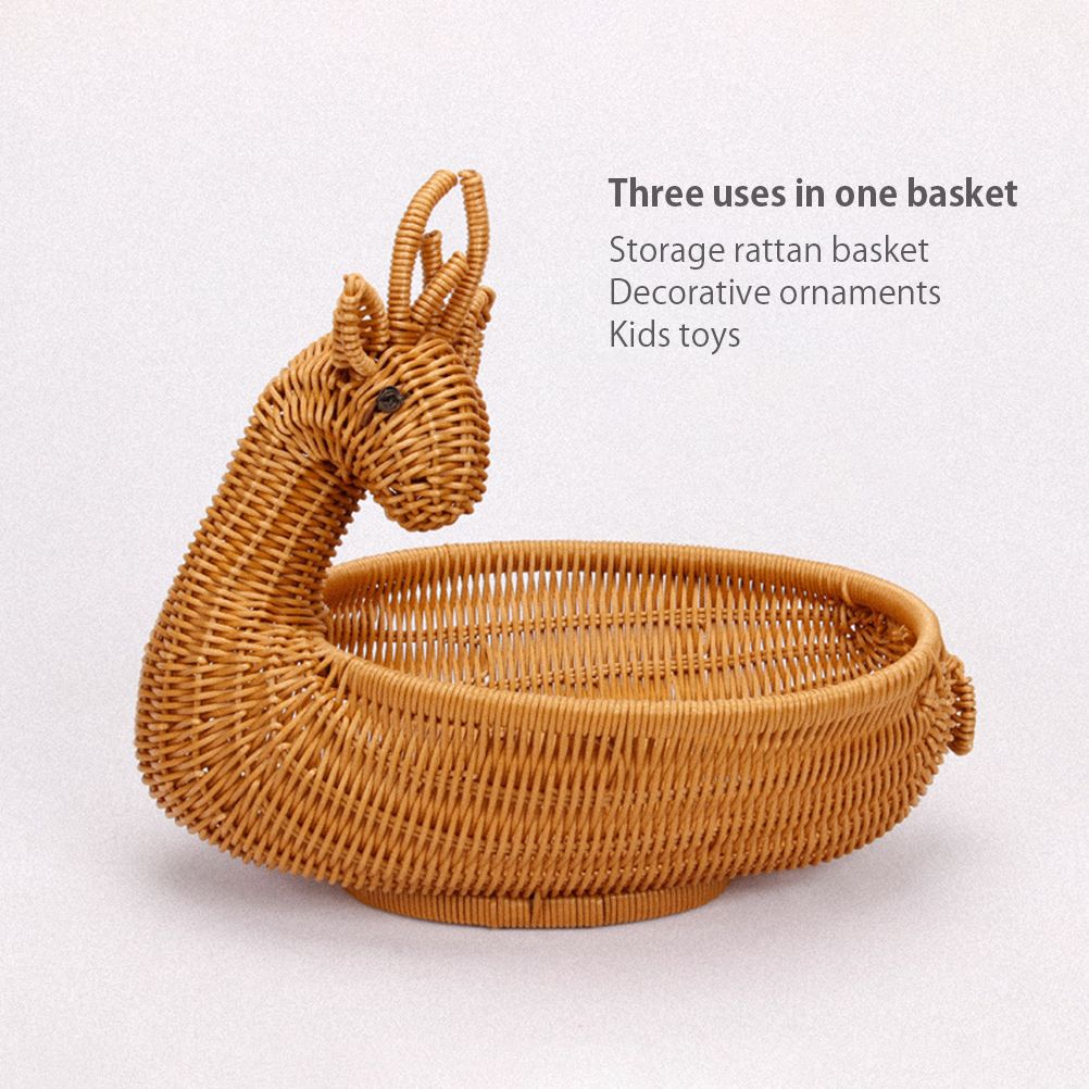 Simulation Rattan Woven Basket Storage Basket Fruit Basket Animal Shape Storage Basket Display Basket