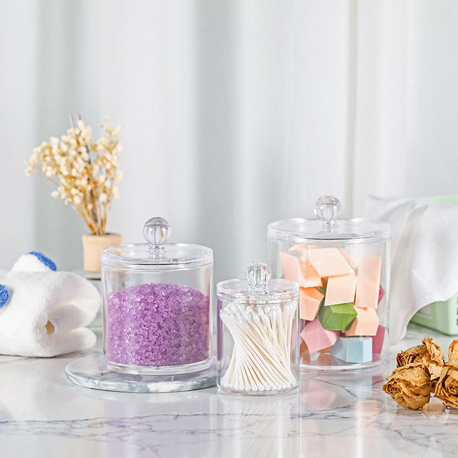 3PCS Clear Acrylic Cotton Swab Container Organizer Multipurpose Durable Transparent Acrylic Bathroom Cotton Balls Jar