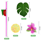 108 Pieces Hawaiian Tropical Party Decoration Set Leaves Flowers Umbrellas for Hawaiian Party Beach Theme - Rear View