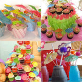 108 Pieces Hawaiian Tropical Party Decoration Set Leaves Flowers Umbrellas for Hawaiian Party Beach Theme - Close-Up Angle
