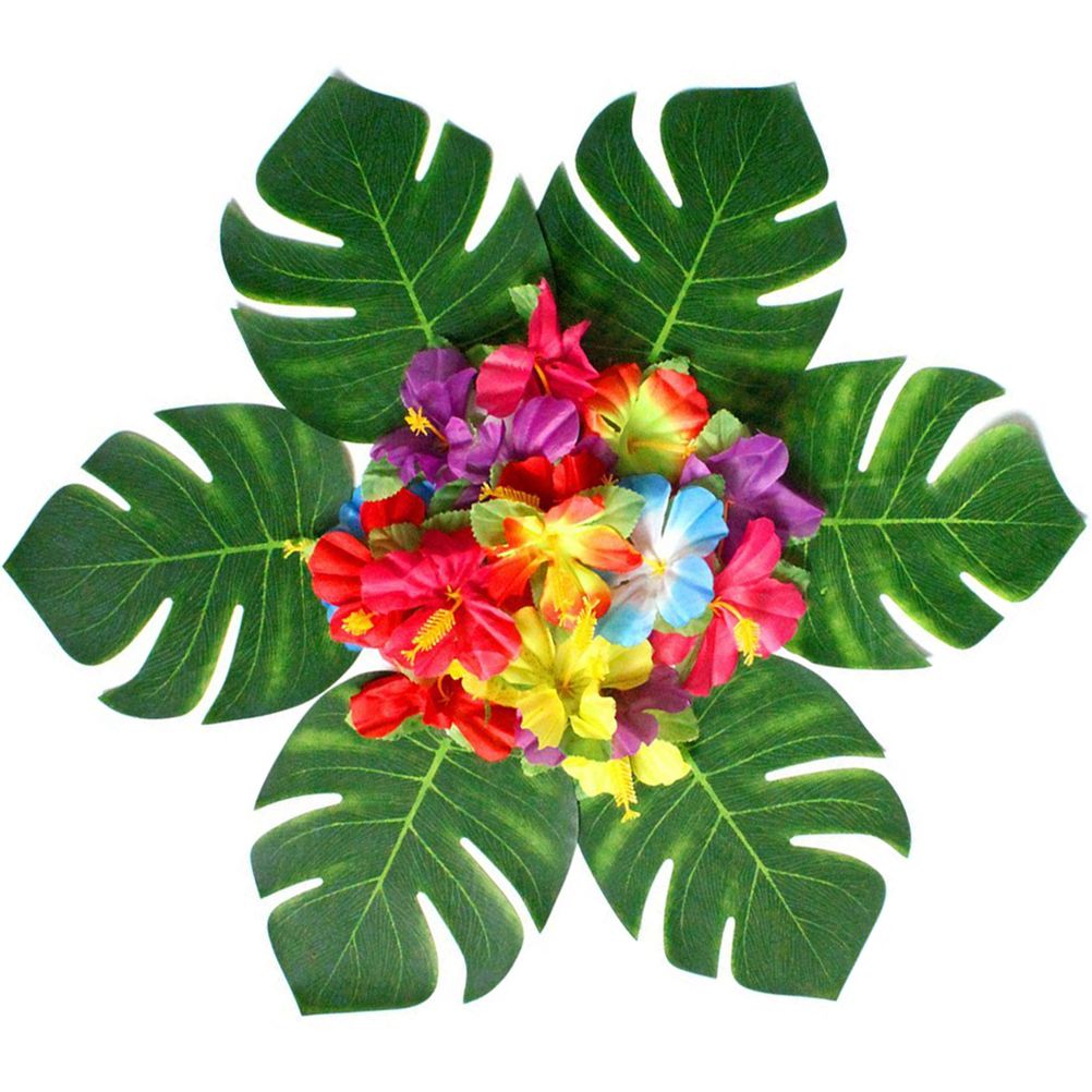 108 Pieces Hawaiian Tropical Party Decoration Set Leaves Flowers Umbrellas for Hawaiian Party Beach Theme