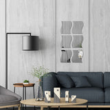 6PCS 3D Wave Mirror Wall Sticker Self Adhesive Home Decoration