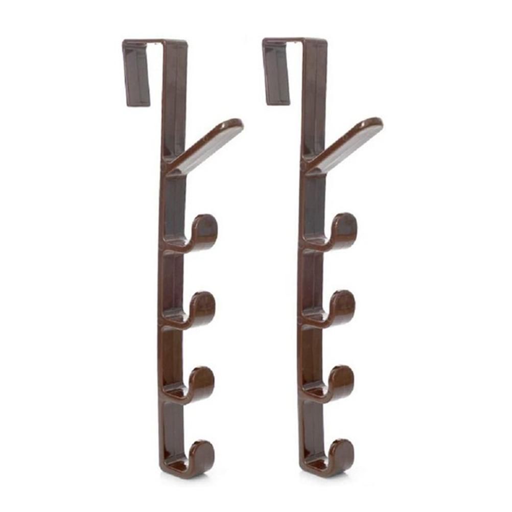 2 Pack Door Hook with 5 Hooks Door Organizer Rack Hanger Backpack Handbag Clothes Coat Hook for Home