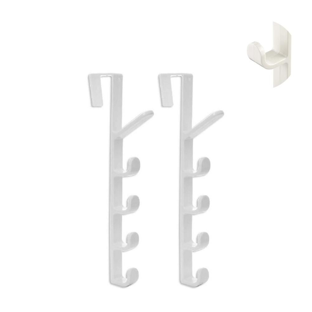 2 Pack Door Hook with 5 Hooks Door Organizer Rack Hanger Backpack Handbag Clothes Coat Hook for Home