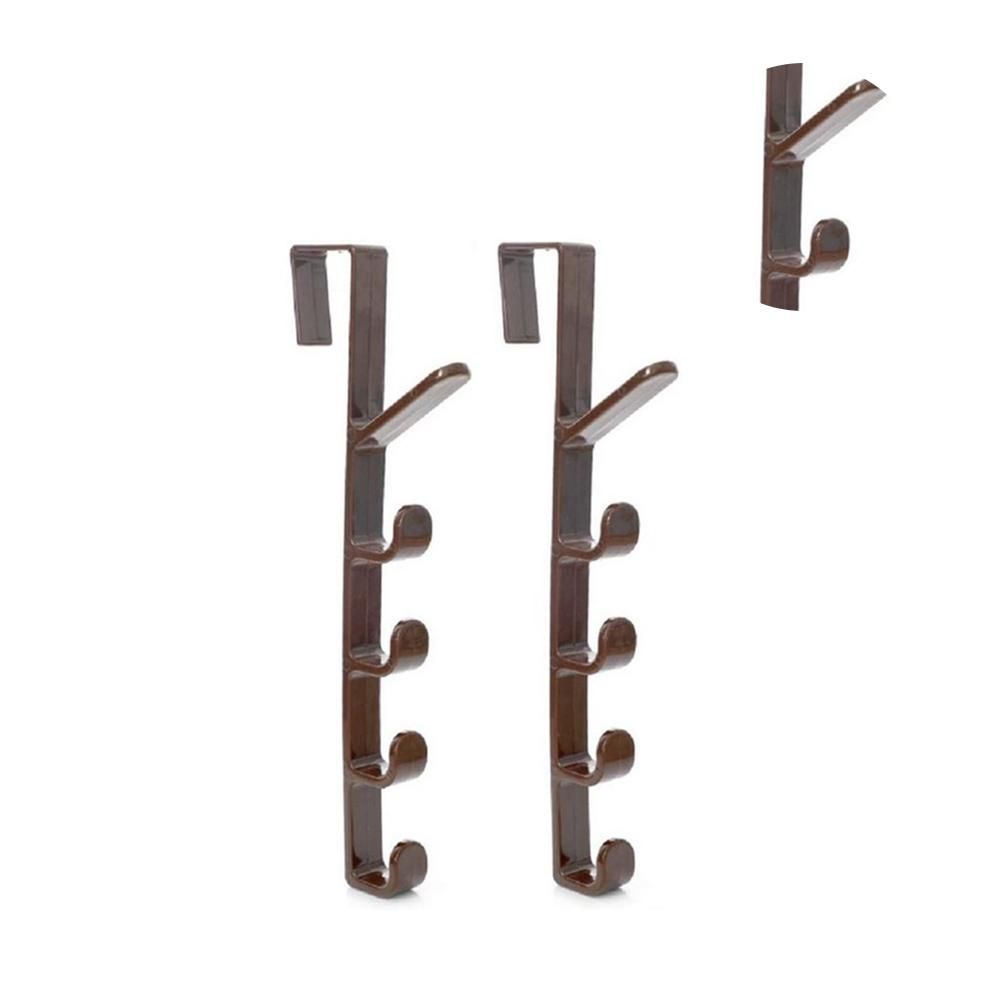 2 Pack Door Hook with 5 Hooks Door Organizer Rack Hanger Backpack Handbag Clothes Coat Hook for Home