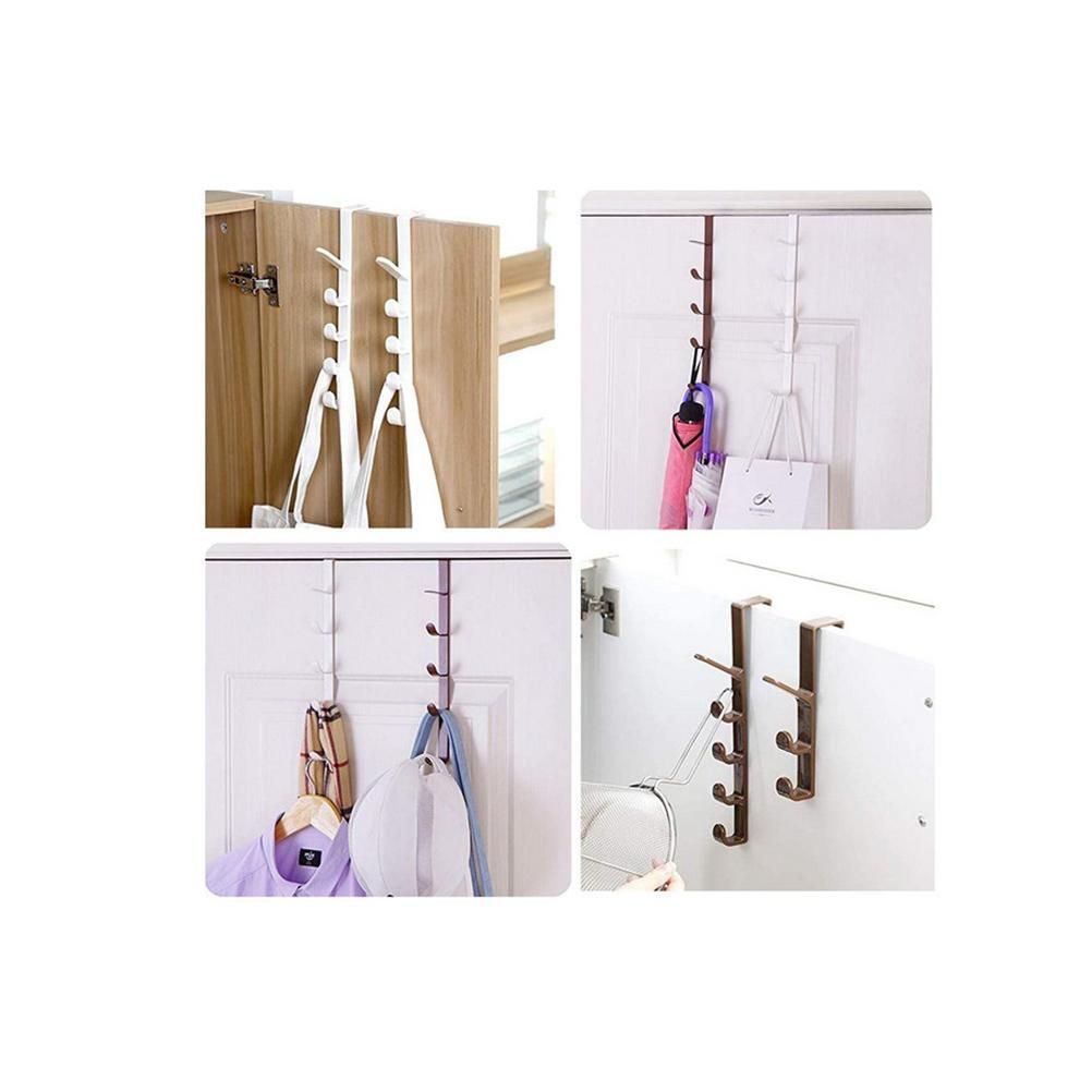 2 Pack Door Hook with 5 Hooks Door Organizer Rack Hanger Backpack Handbag Clothes Coat Hook for Home
