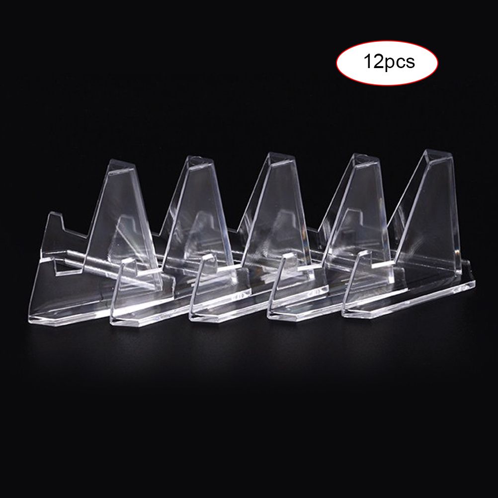 12PCS Mini Acrylic Display Stands Transparent Coin Display Easel for Home Shop Exhibitions