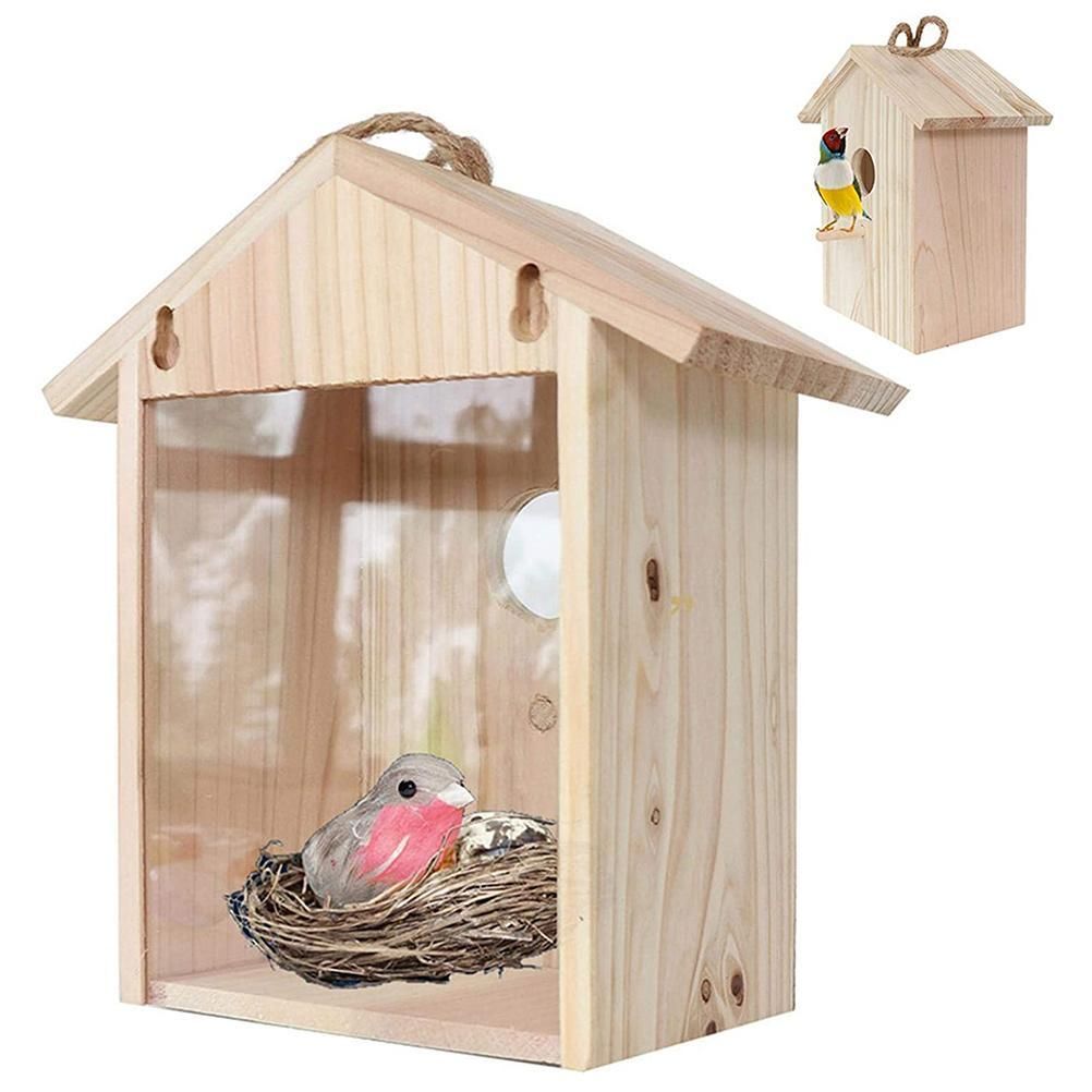 Birdhouse Bird Feeder Wooden Hanging Nest Box Outdoor Window Cage with Suction Cups