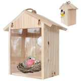 Birdhouse Bird Feeder Wooden Hanging Nest Box Outdoor Window Cage with Suction Cups - Front View