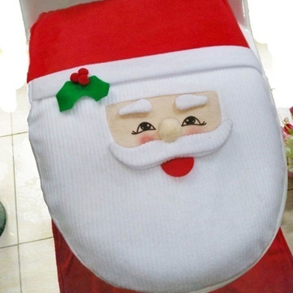 Christmas Pattern Mildew Proof Waterproof Bathroom Toilet Seat Cover Foot Pad and Water Tank Cover Set