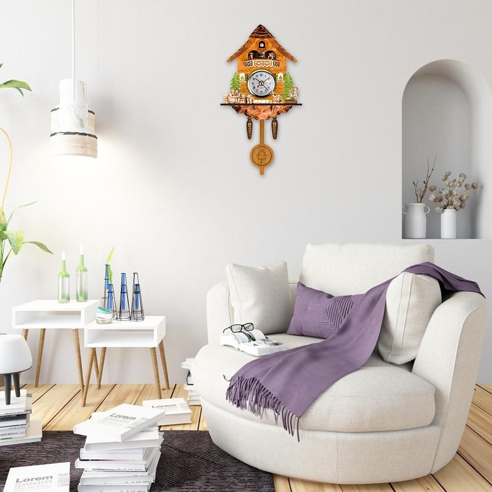 Cuckoo Clock Antique Wooden Cuckoo Birdhouse Wall Clock Home Decor Hanging Cuckoo Clock Auto Swing Bell Pendulum Home Decor