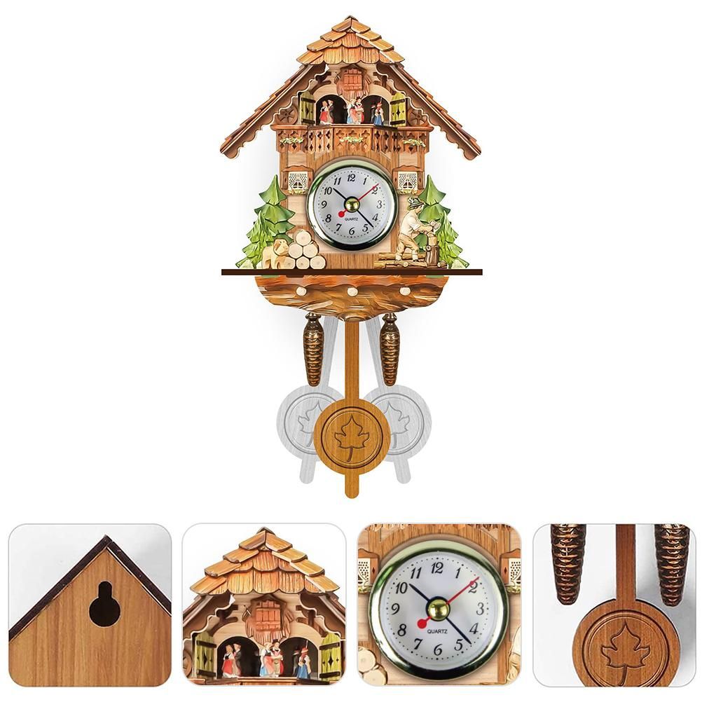 Cuckoo Clock Antique Wooden Cuckoo Birdhouse Wall Clock Home Decor Hanging Cuckoo Clock Auto Swing Bell Pendulum Home Decor